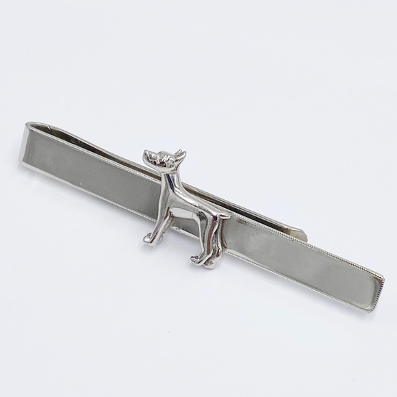 Sterling Silver Dog Cuff Links & Tie Bar Set Mid Century - Picture 9 of 14